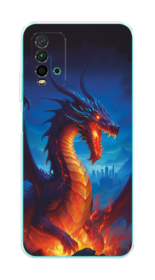 

Чехол на Xiaomi Redmi 9T "Дракон над лавой", Оранжевый;коричневый;синий, 39850-1