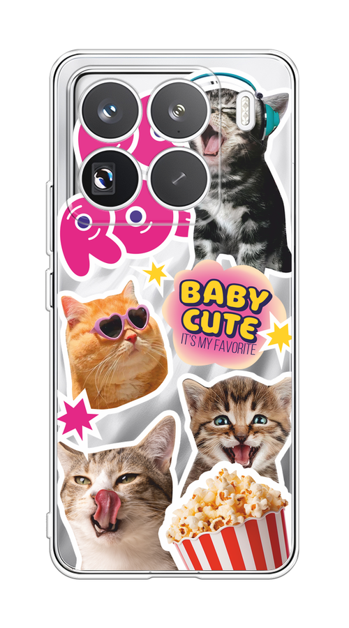 

Чехол на Xiaomi 15 Pro "Popcorn cats", Серый;коричневый;розовый, 323750-1