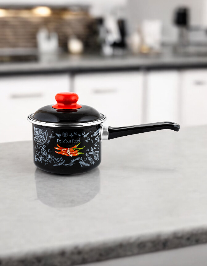 

Ковш кухонный Appetite Chilli с крышкой, эмалированный, 1,5 л, Черный