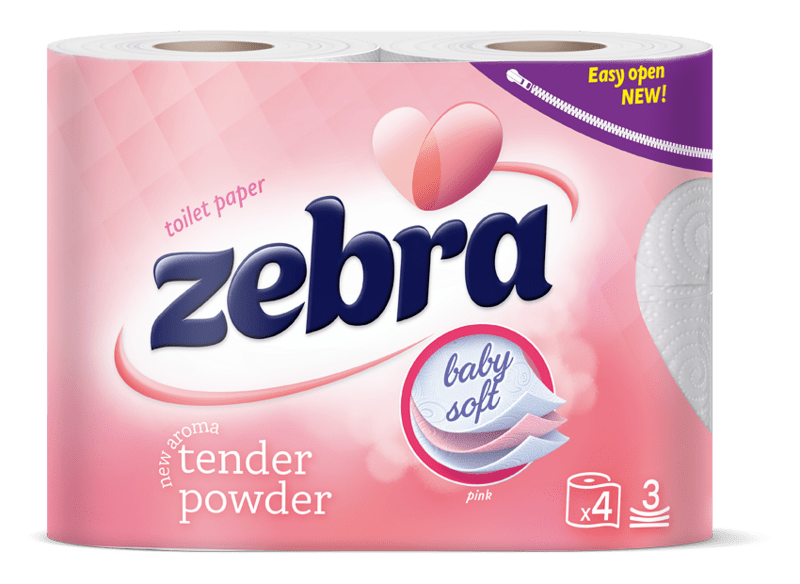 фото Туалетная бумага zebra baby soft tender powder 3-слойная 4 рулона