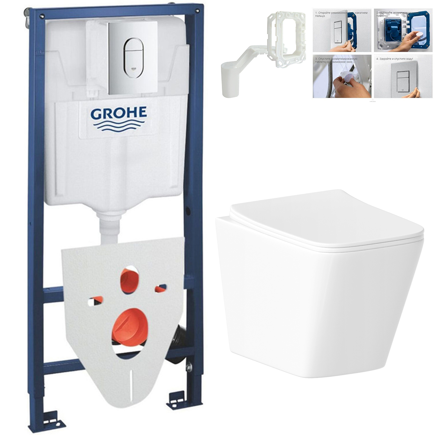

Инсталляция Grohe с унитазом Helmken 35490301 с кнопкой, шумоизоляцией и диспенсером, set.Grohe.35490301.6