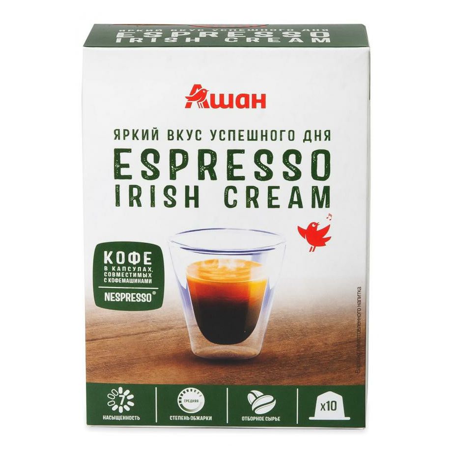 Кофе АШАН Красная птица Nespresso Espresso Irish Cream в капсулах 5 г х 10 шт