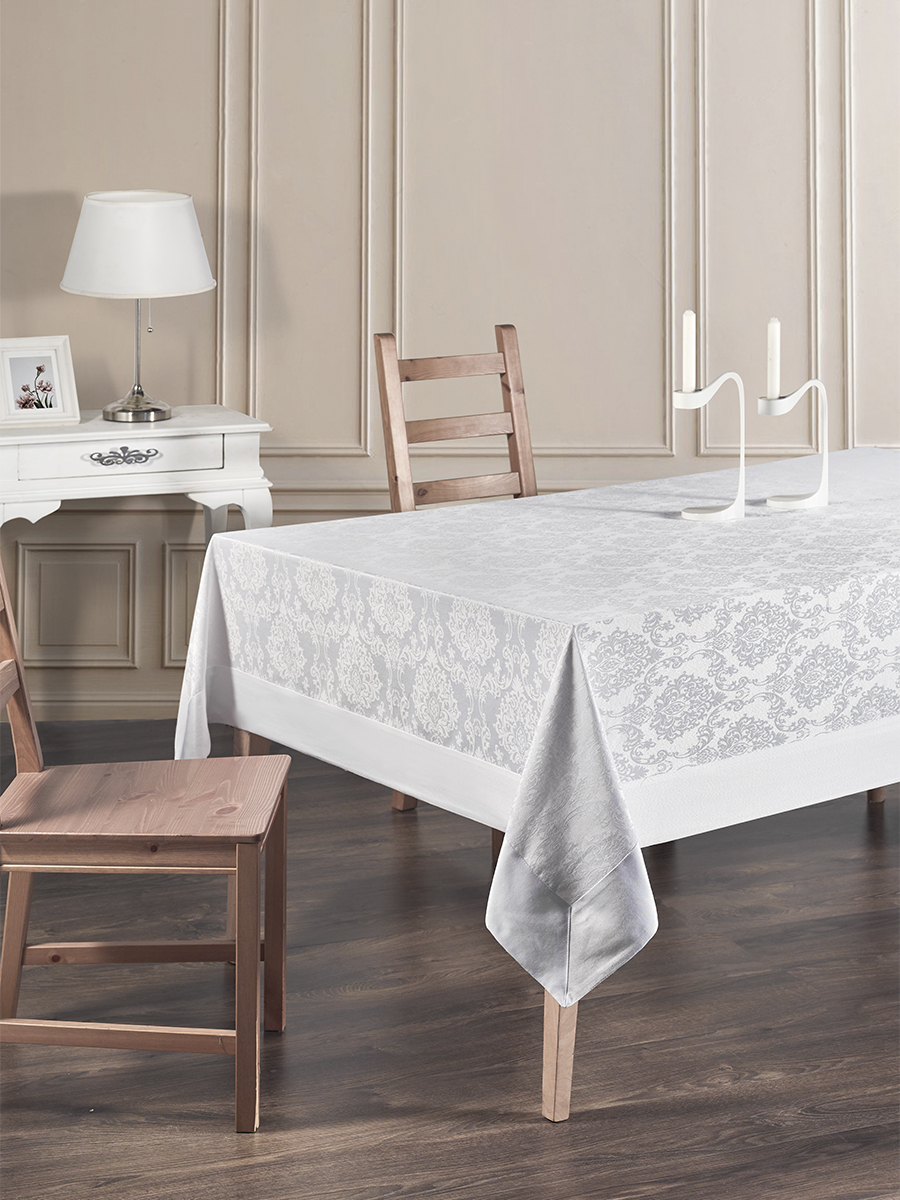 

Karna 3679 Скатерть "KARNA" с кантом DAMASK COTON 160x220 см Белый