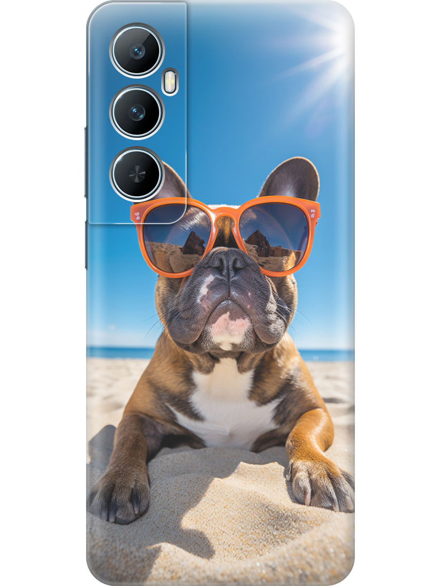 

Силиконовый чехол на Realme C65 с принтом "Бульдог на пляже", Прозрачный;желтый;синий, 783983812