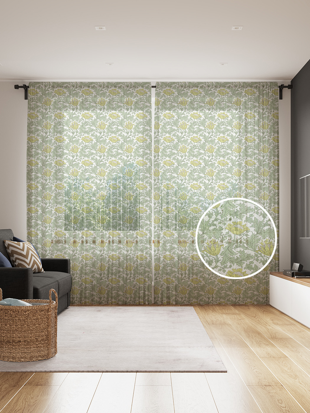 

Фототюль JoyArty "Цветочные корзинки", 145x265см, 2 полотна, лента, 50 крючков, Цветочные корзинки