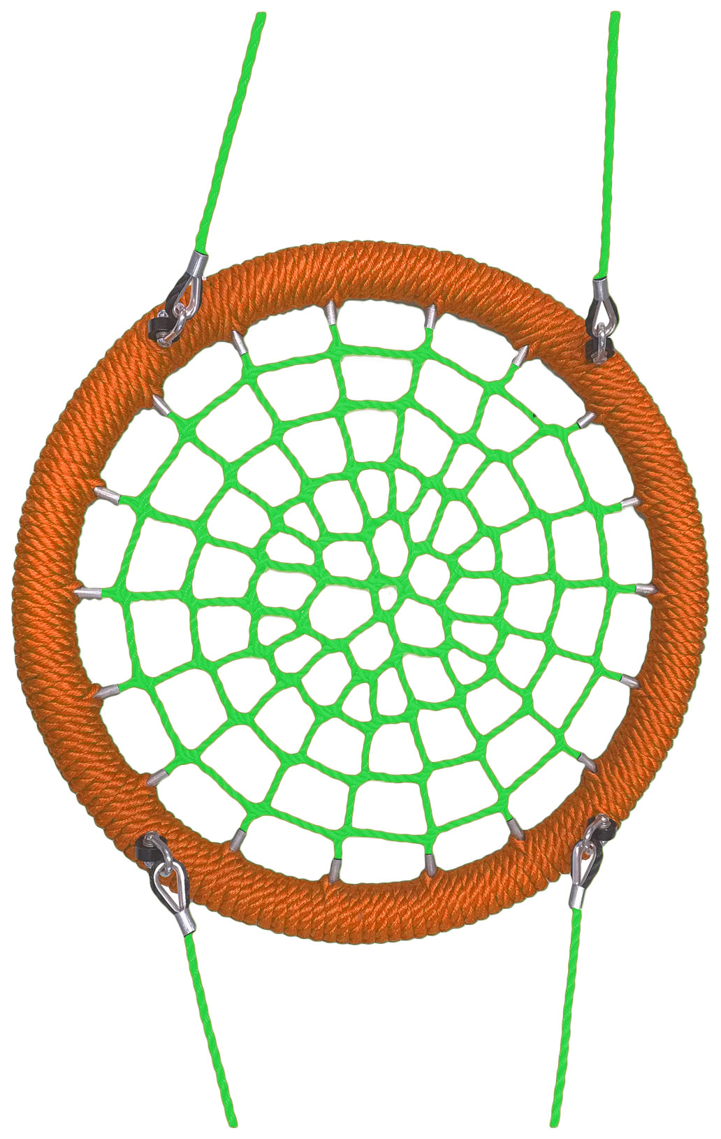 Качели-гнездо подвесные STORK NEST Парковые d 120 см Обод оранж. толщ. нити 20 мм зеленый