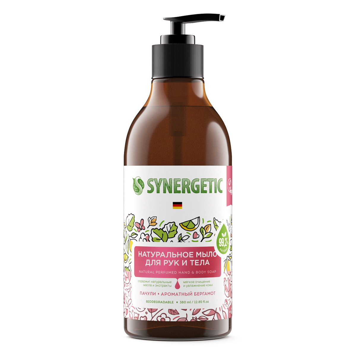 Купить Жидкое мыло для рук и тела SYNERGETIC «Пачули и ароматный бергамот» натуральное, 0, 38л