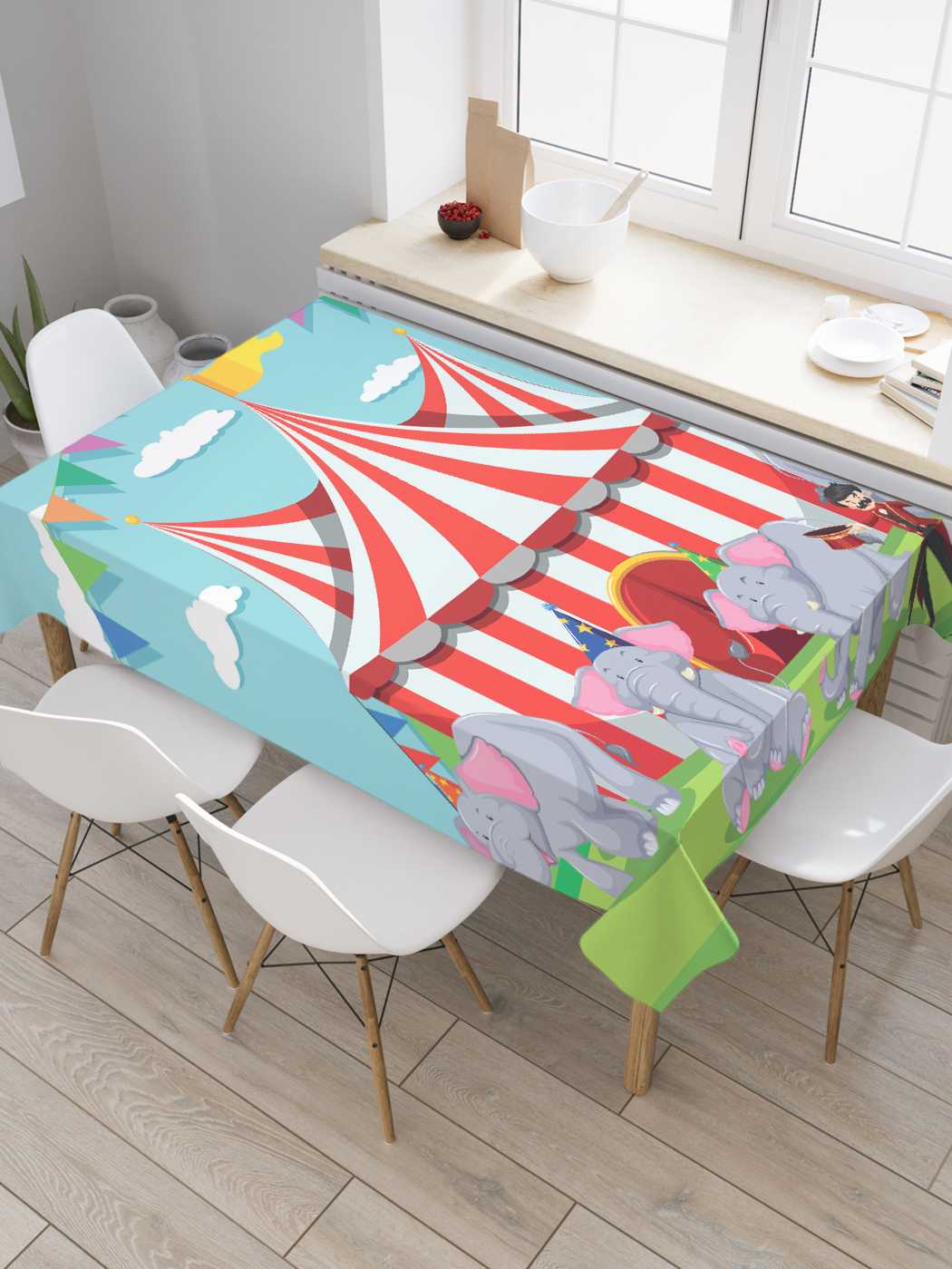 

Скатерть прямоугольная JoyArty "Слоновые фокусы" из оксфорда, 120x145 см, Голубой, Слоновые фокусы
