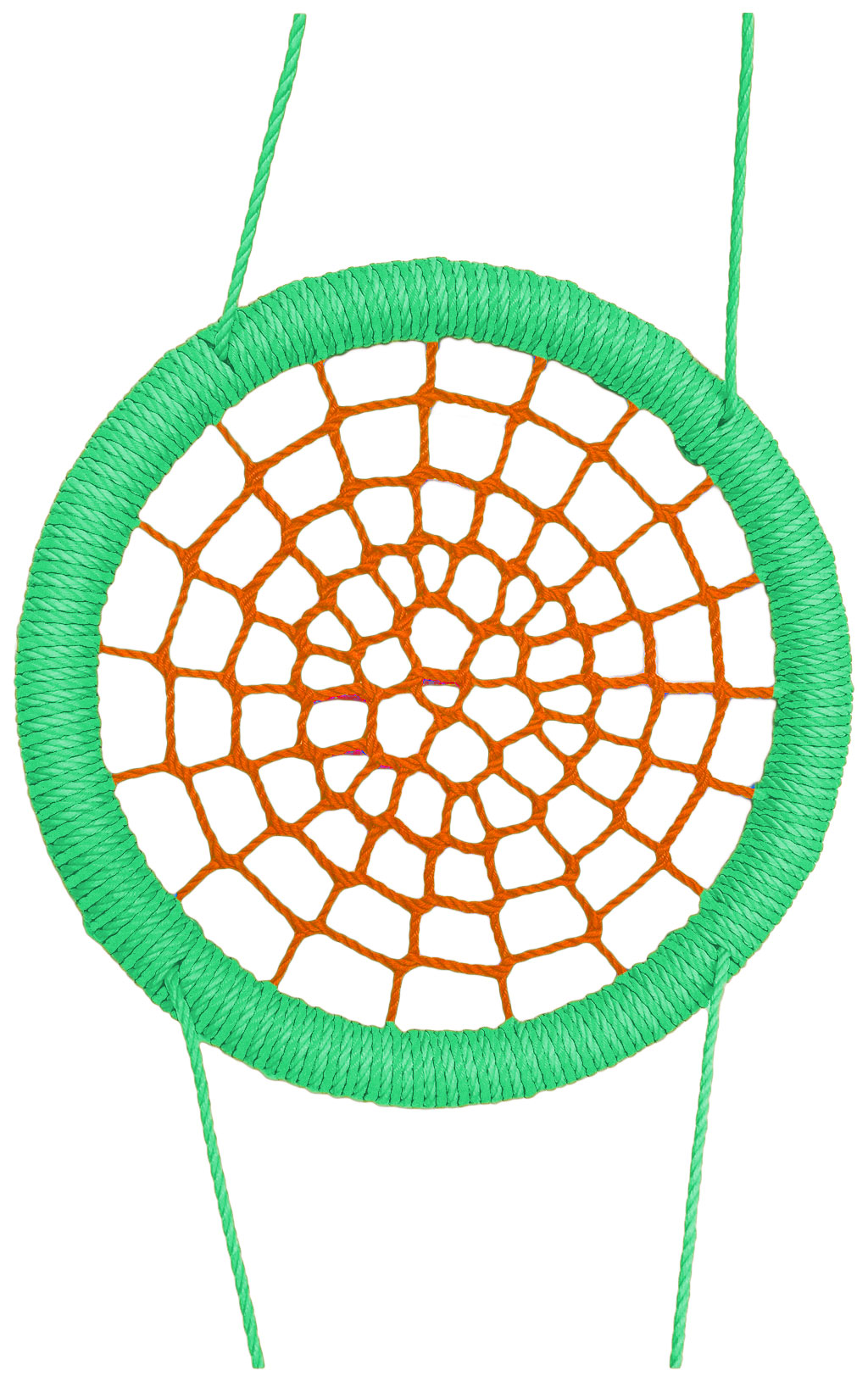 Качели-гнездо подвесные STORK NEST Премиум d 100 см Обод Зеленый толщ. нити 15 мм оранж.