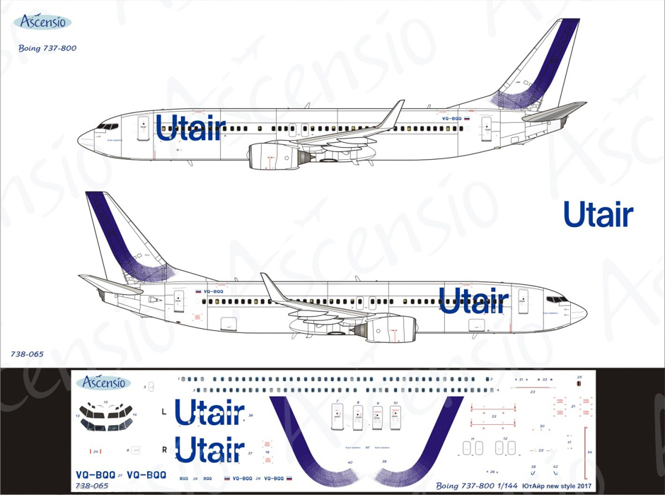 738-065 Декаль для самолета Boeing 737-800 UtAir new colors 2017 1/144