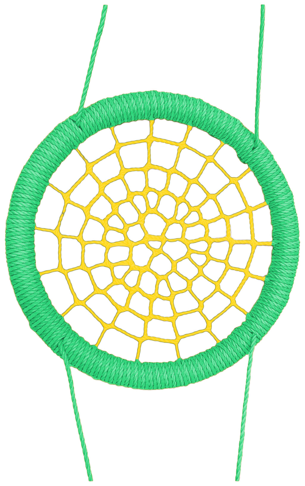 Качели-гнездо подвесные STORK NEST Премиум d 120 см Обод Зеленый толщ. нити 15 мм желтый