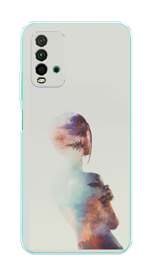 

Чехол на Xiaomi Redmi 9T "Девушка-лес", Розовый;голубой;серый, 39850-1