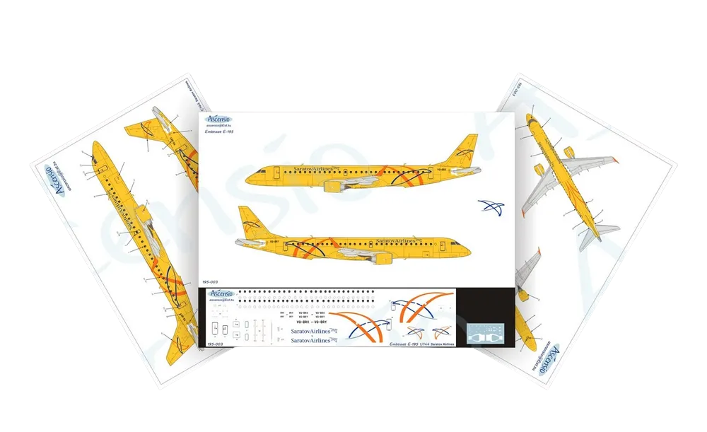 195-003 Декаль для самолета Embraer Embraer 195 Saratov Airlines 1/144