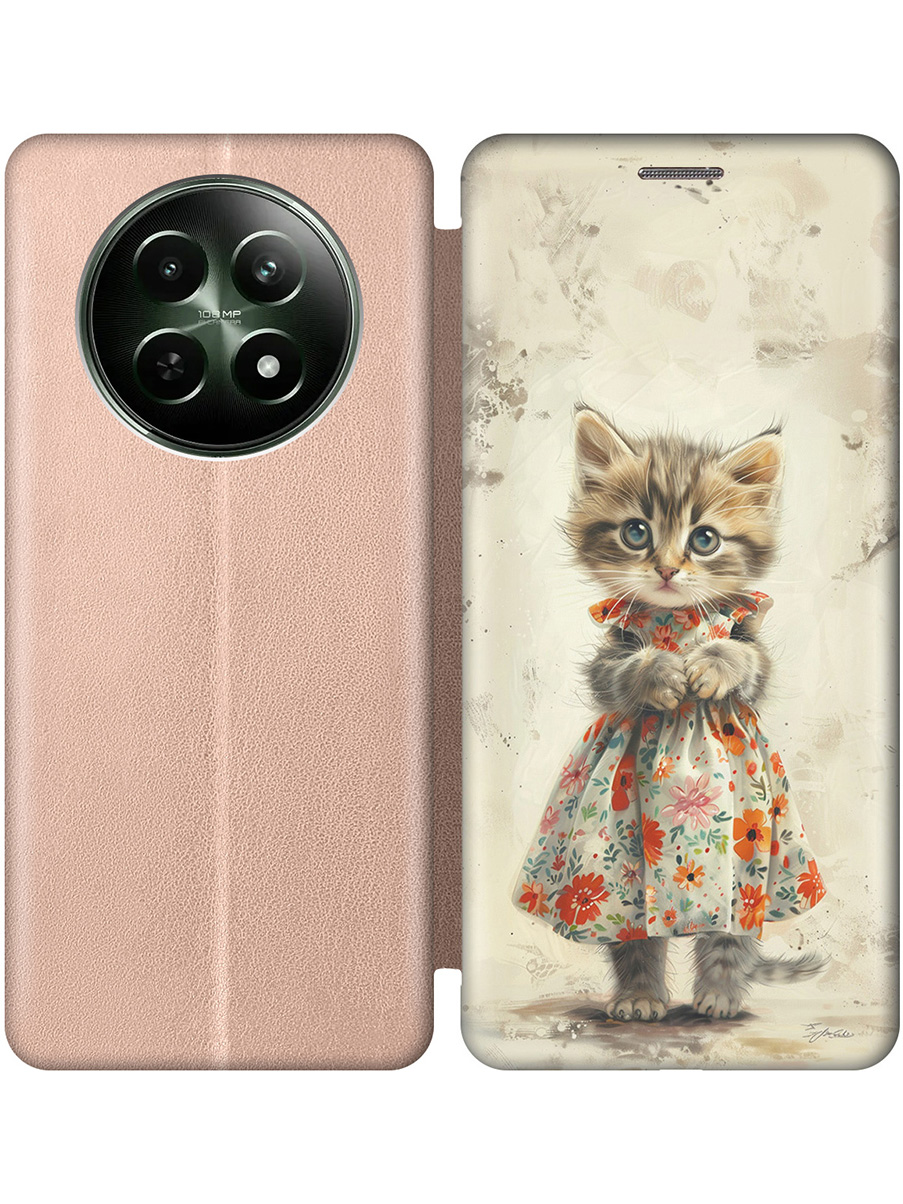 

Чехол-книжка на Realme 12 5g с принтом "Кошечка в цветочном платье" золотой, Золотистый;бежевый;серый, 783982611