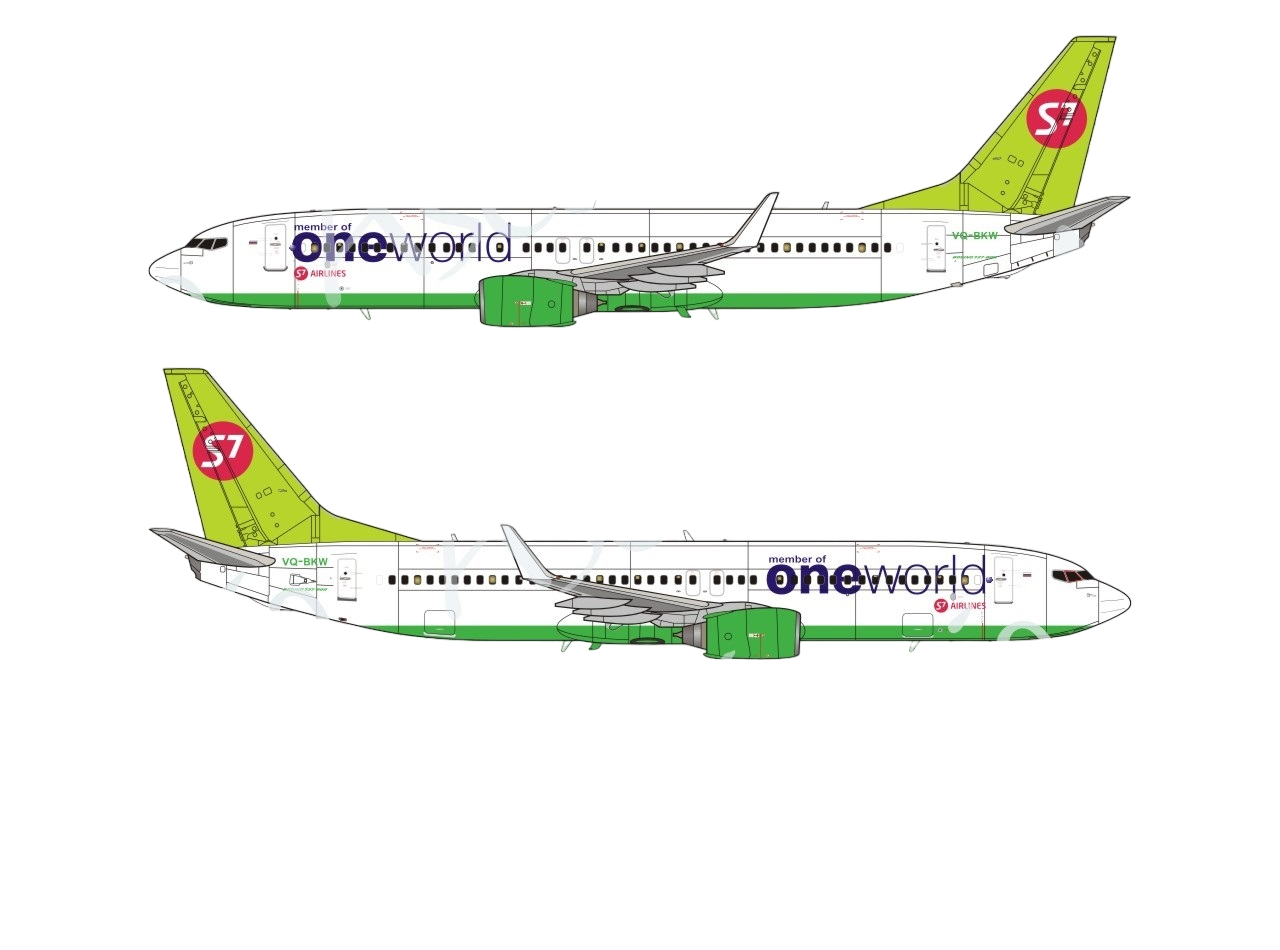 738-011 Декаль для самолета Boeing 737-800 One World S7 Airlines 1/144