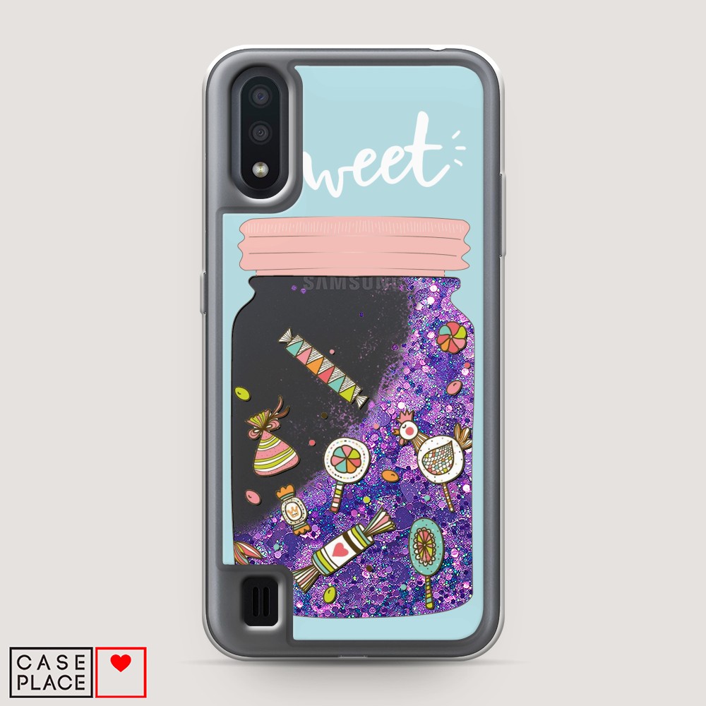 

Жидкий чехол с блестками "Конфетки в банке" на Samsung Galaxy A01, 29592-1