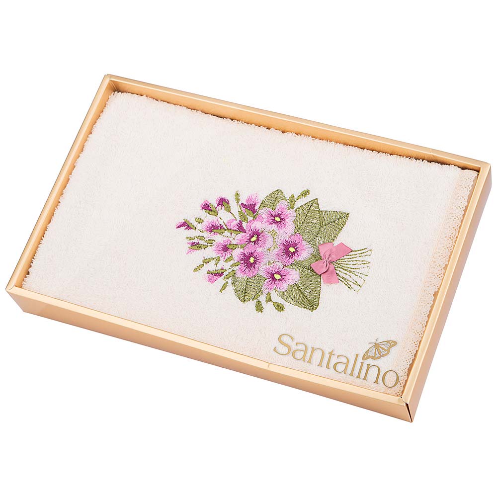 

Santalino полотенце фиалка,30х50. махра,шампань,вышивка,100% х\б 400гр\м, кружево