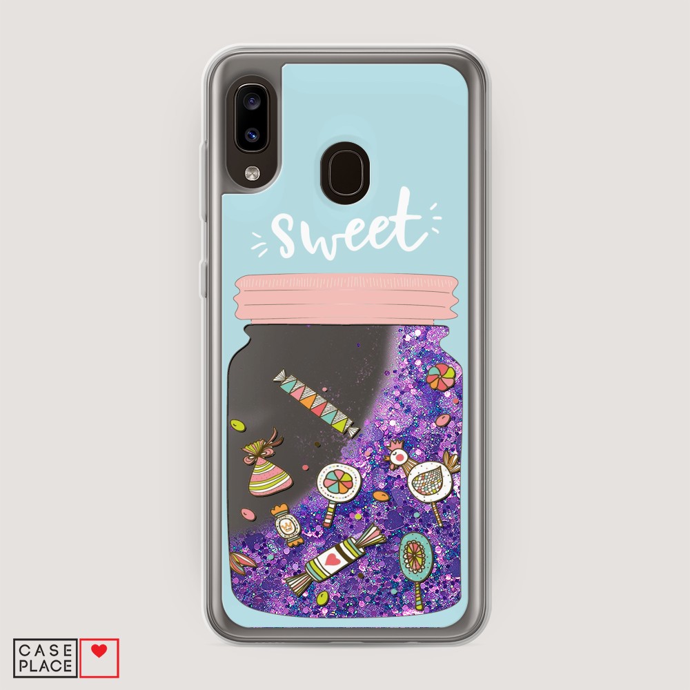 

Жидкий чехол с блестками "Конфетки в банке" на Samsung Galaxy A20, 27692-1