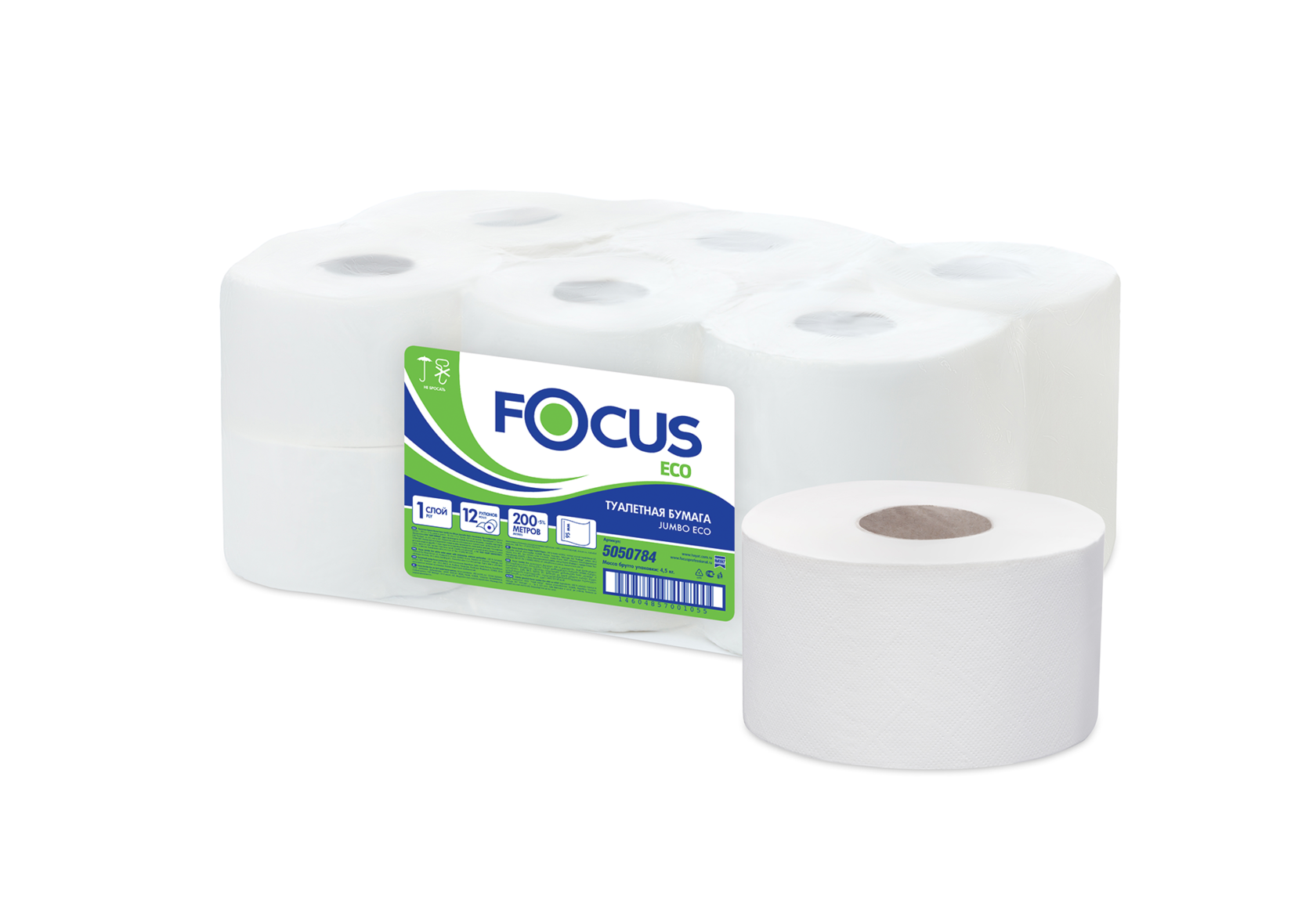 

Бумага туалетная Focus Jumbo Eco 200 м 12 рул, Белый