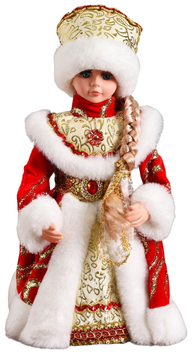 

Снегурочка "Шик" в красной шубке, с косой, двигается, 14х30 см