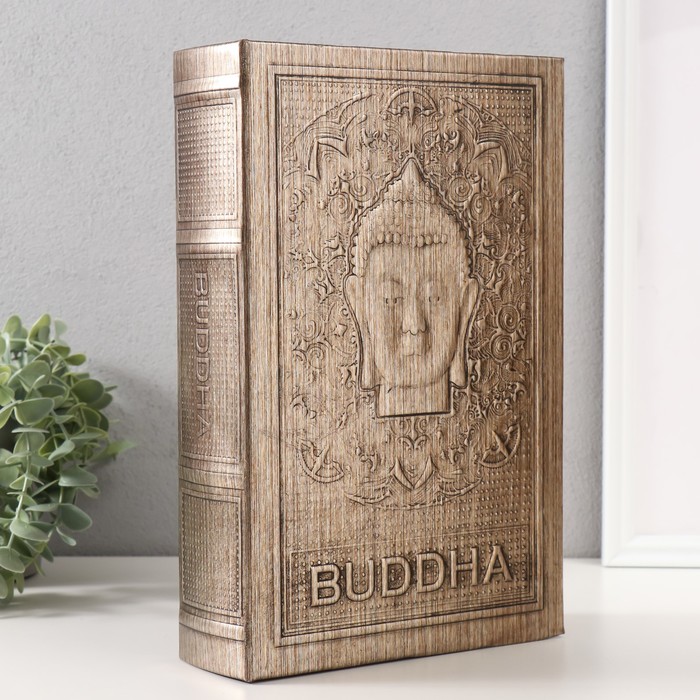 

Сейф-книга дерево кожзам 'Голова будды' тиснение, под металл 30х20х6,8 см, Золотистый