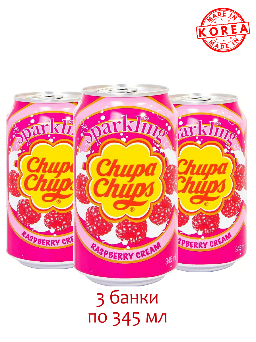 Напиток газированный Chupa Chups со вкусом Малины, 3 шт по 0,345 л