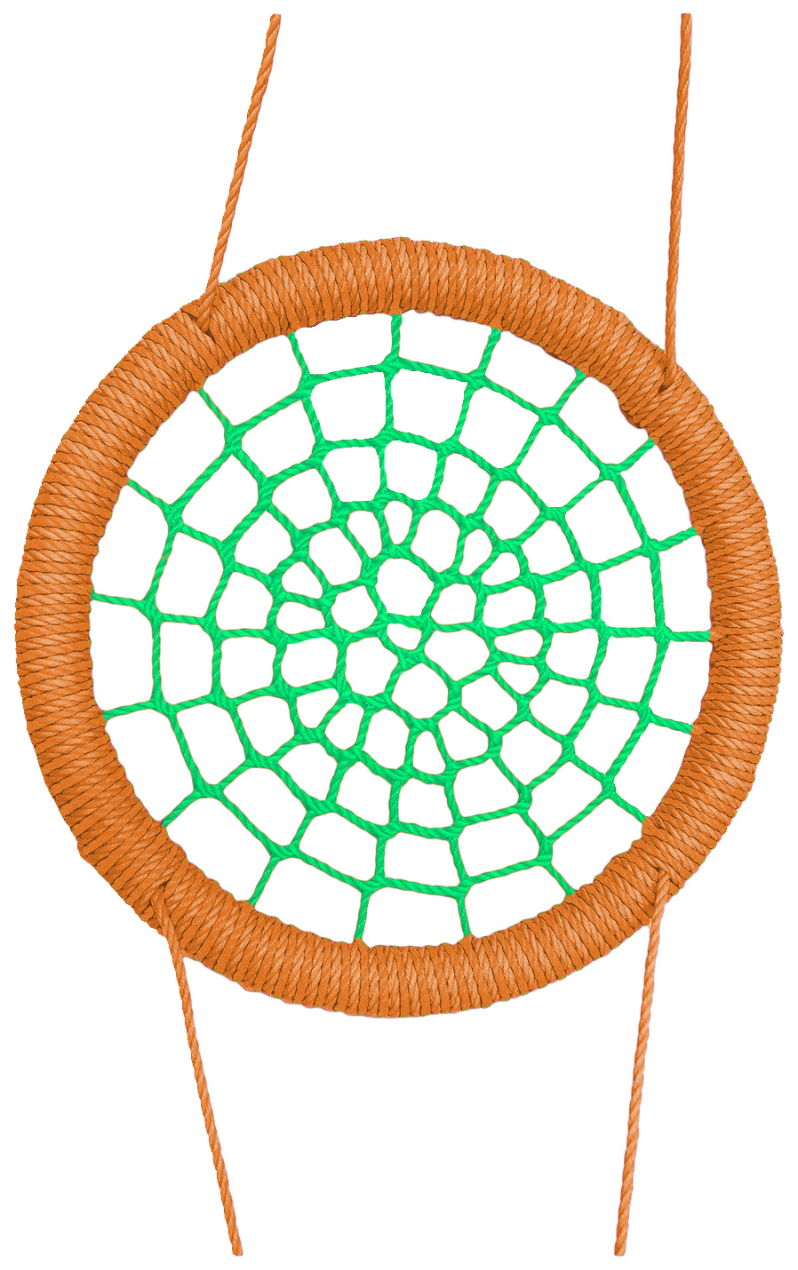 Качели-гнездо подвесные STORK NEST Премиум d 140 см Обод оранж. толщ. нити 15 мм зеленый