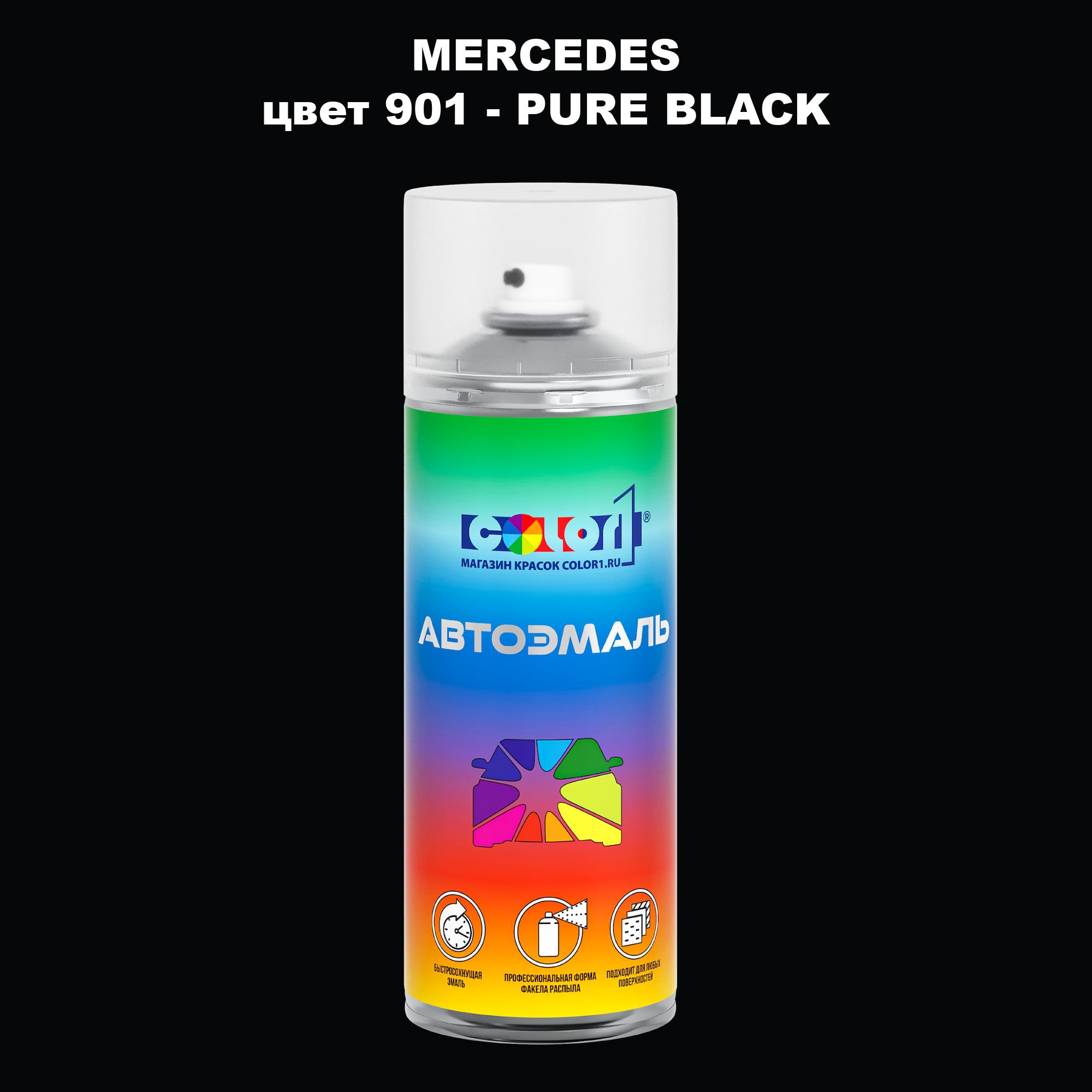 

Аэрозольная краска COLOR1 для MERCEDES, цвет 901 - PURE BLACK, Прозрачный