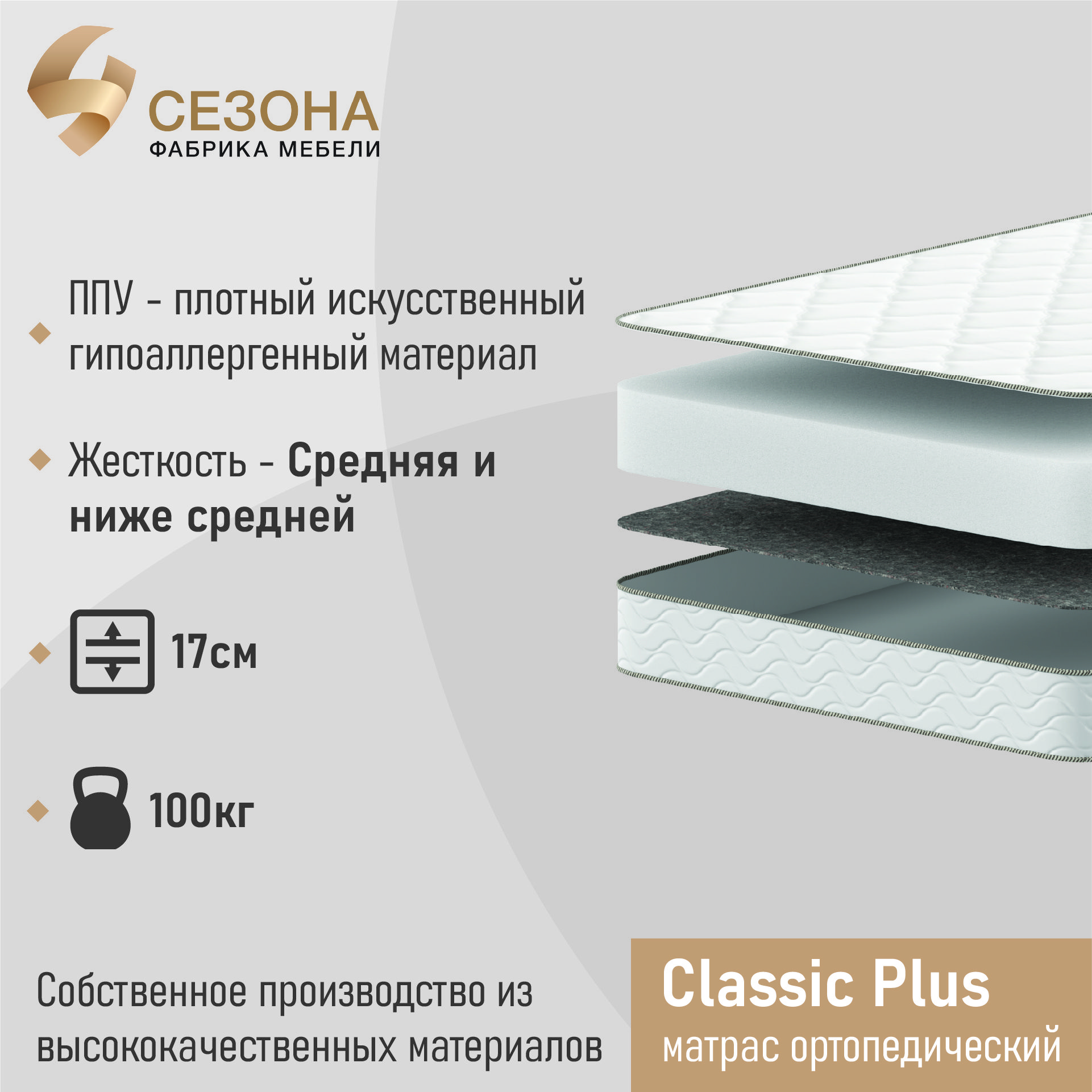 

Матрас ортопедический 4 сезона Classic plus 120х185, Classic plus