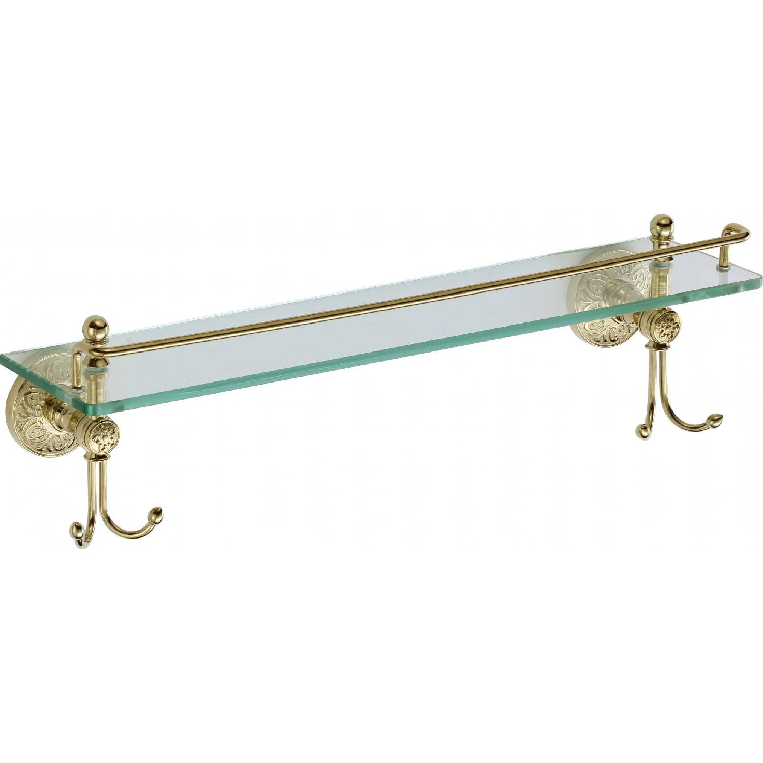 Полка для ванной комнаты стеклянная с крючками Savol Серия 58B S-005891B золото