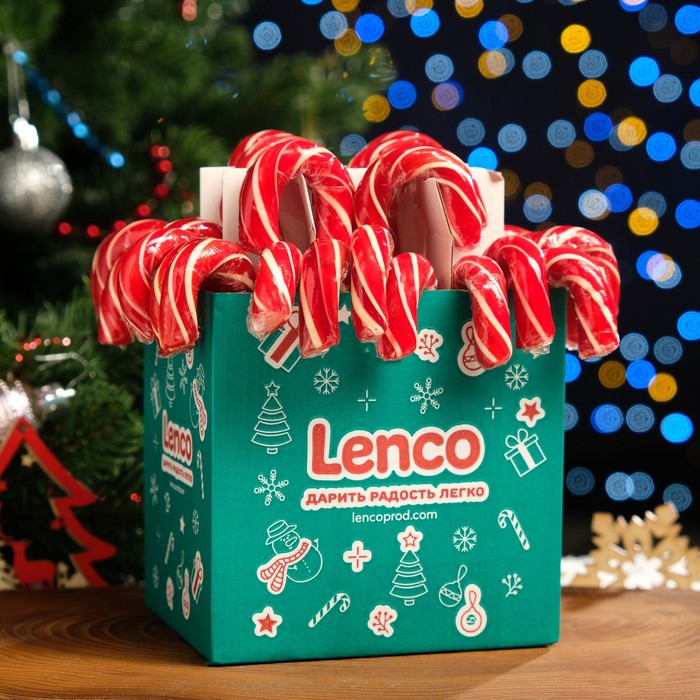 Карамель Lenco леденцовая трость к новому году со вкусом клубники 20 г