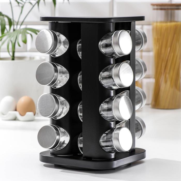 

Набор для специй на подставке «Шеф», 90 мл, 16 предметов, квадратная, Прозрачный