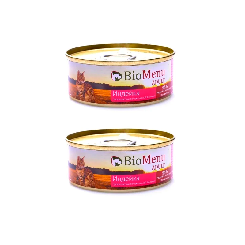 

Консервы для кошек BioMenu Adult, паштет с индейкой, 2шт по 100г, Паштет с Индейкой