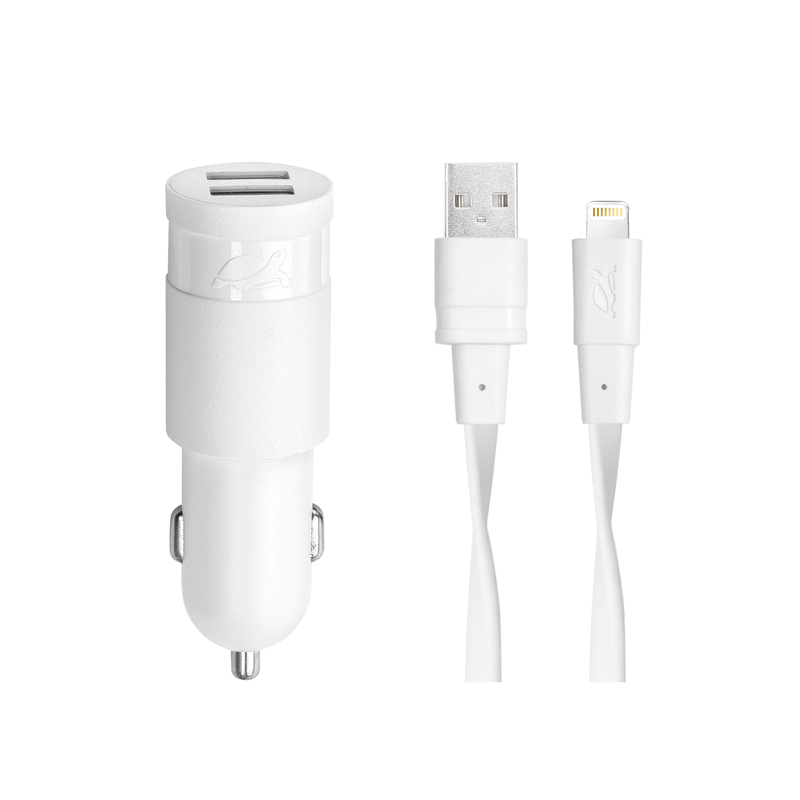 фото Автомобильное зу белое 3,4a usb, с кабелем mfi lightning, rivapower va4225 wd2