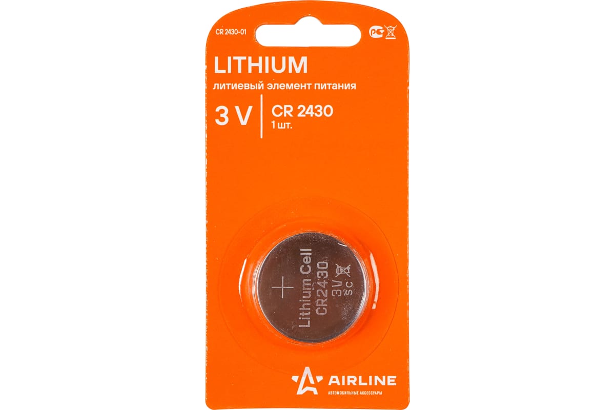 Батарейка литиевая AIRLINE Lithium CR2430 3V упаковка 1 шт. CR2430-01