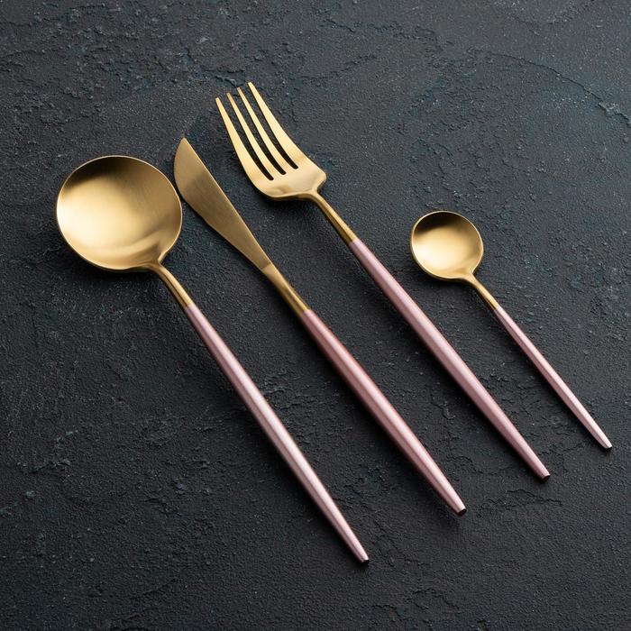 Набор столовых приборов, Magistro «Фолк», 4 предмета, цвет металла золотой, розовые ручки