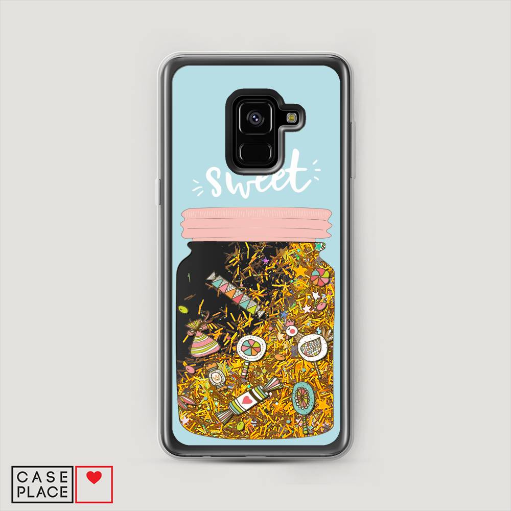 

Жидкий чехол с блестками "Конфетки в банке" на Samsung Galaxy A8 2018