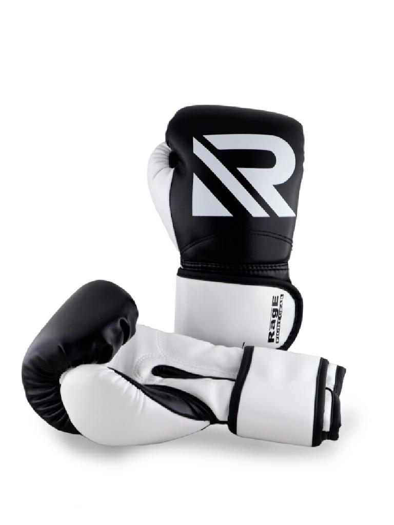Перчатки боксерские Rage fight gear черно-белый кож/зам 12 oz