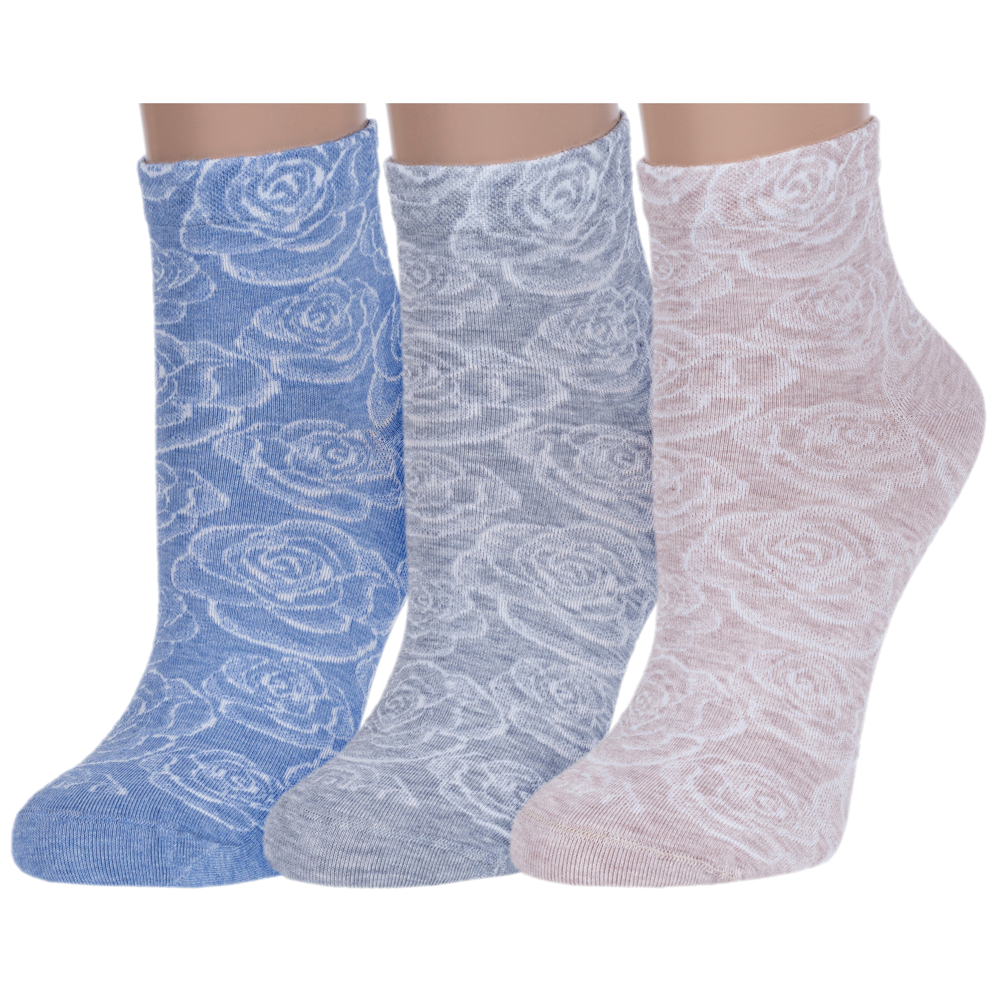 Комплект носков женских Rusocks 3-Ж-1526 синих; серых; бежевых 23-25