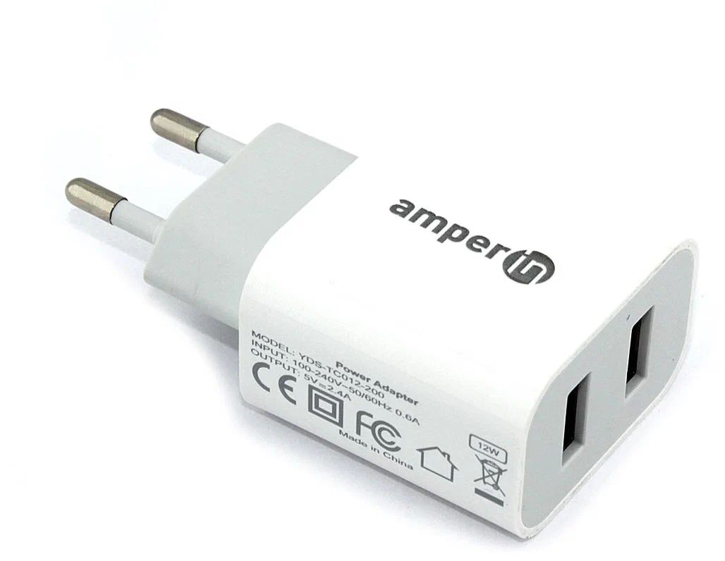 Cетевой адаптер Amperin 5V/2.4A 2USB (YDS-TC012-200)