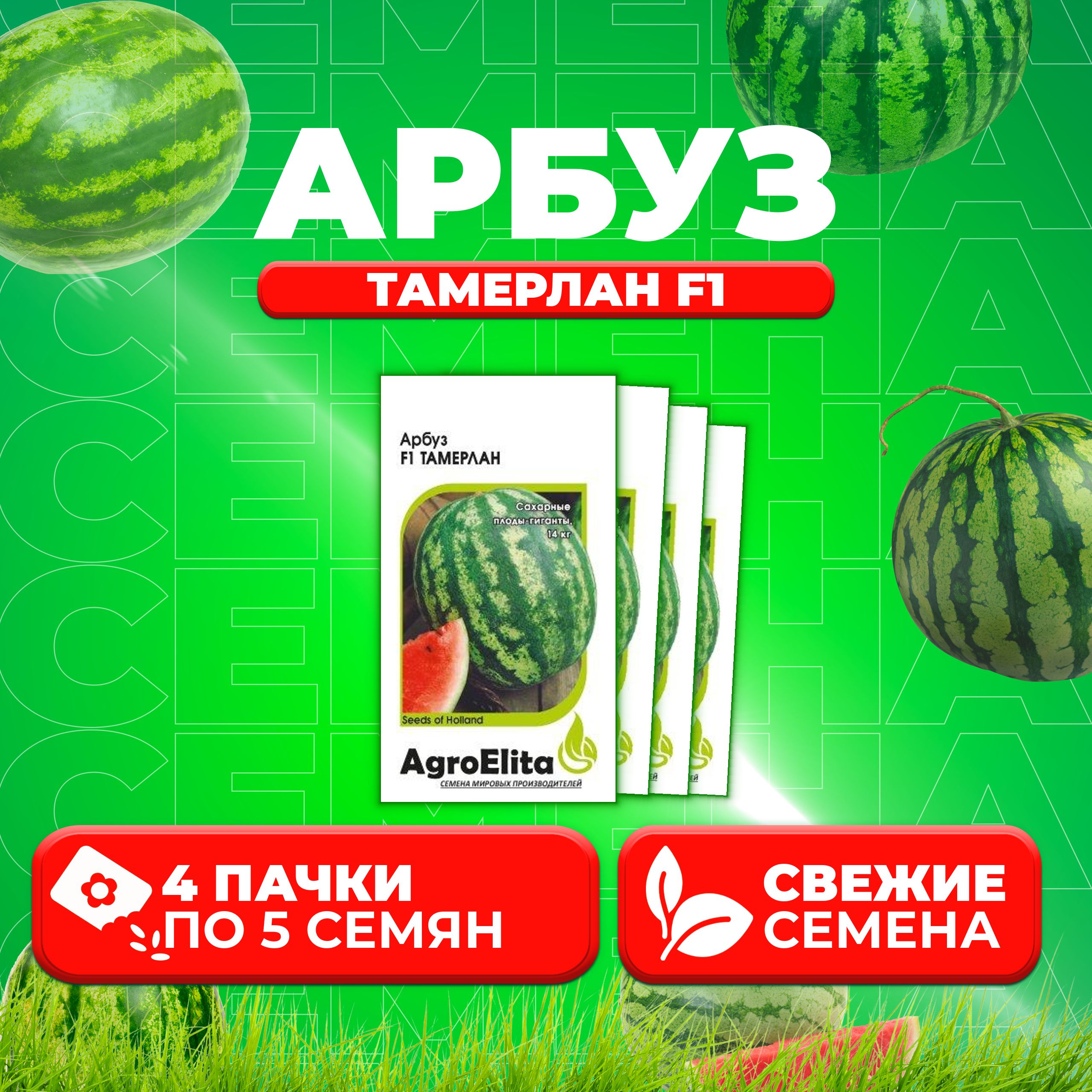 Семена Арбуз Тамерлан F1, 5шт, AgroElita, Nunhems (4 уп)