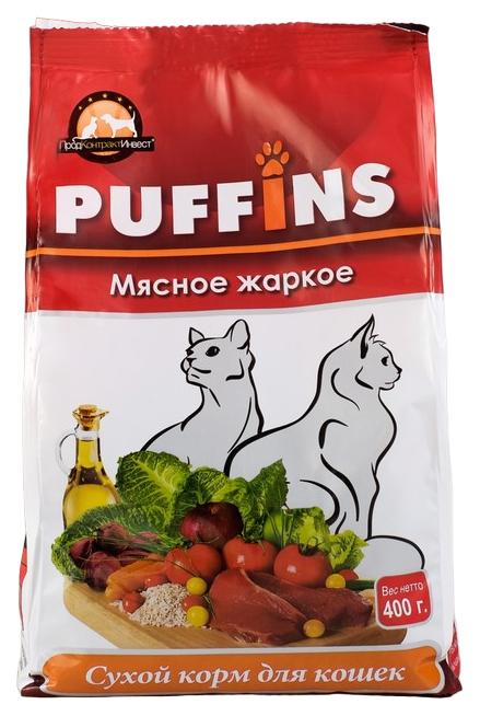 Сухой корм для кошек Puffins мясное жаркое, 400 г