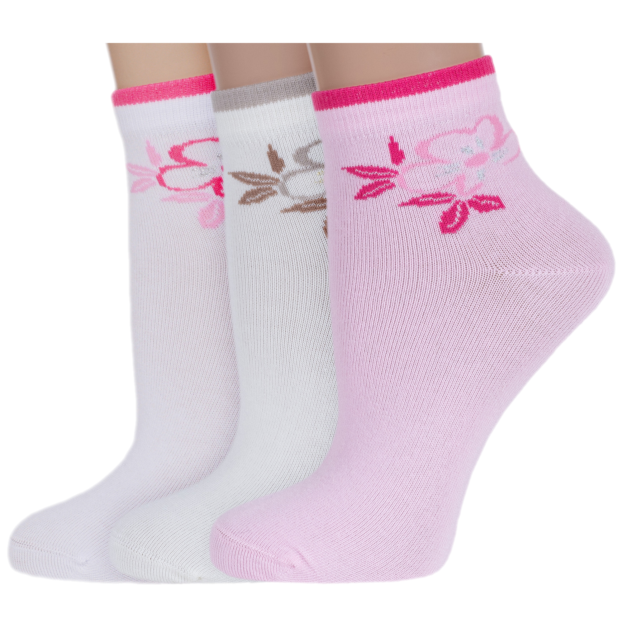 Комплект носков женских Rusocks 3-Ж-1350-01 белых; бежевых; розовых 23-25