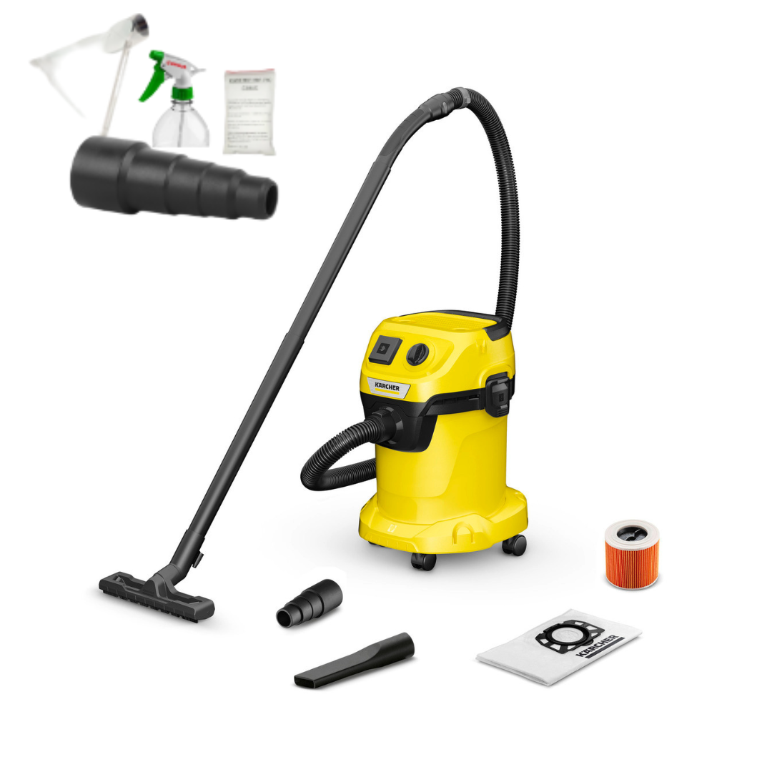 Пылесос с розеткой Karcher WD 3 P V-17/4/20+набор для химчистки, узкая насадка, переходник