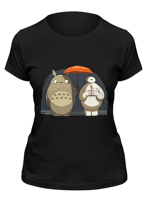 

Футболка женская Printio Totoro x baymax черная M, Черный, Totoro x baymax