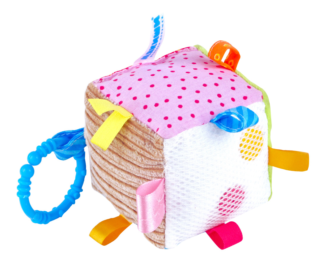 Игрушка-подвеска Мякиши Кубик с петельками и погремушкой, развивающий, для малышей