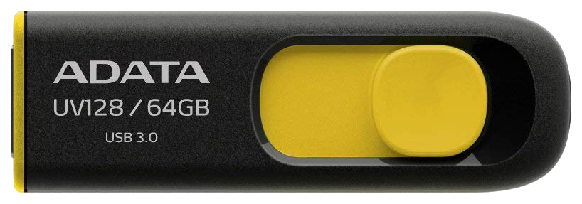 фото Флешка adata uv128 64гб yellow/black (auv128-64g-rby)