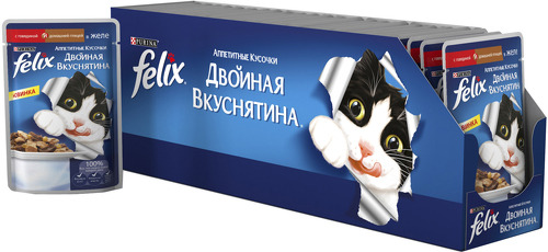 фото Влажный корм для кошек felix двойная вкуснятина, домашняя птица, 24шт, 85г