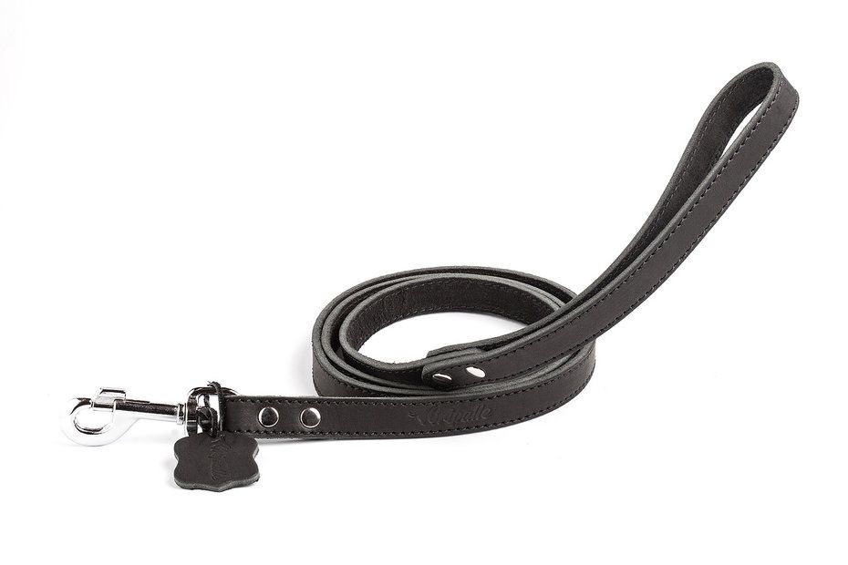 фото Поводок для собак gripalle бэст, кожаный, стальная фурнитура, черный, 1,4х135 см