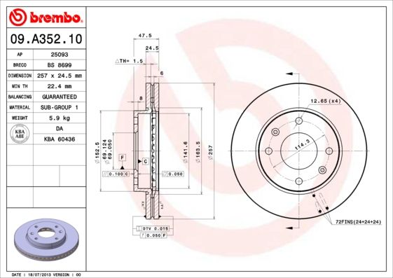 фото Тормозной диск brembo 09.a352.10